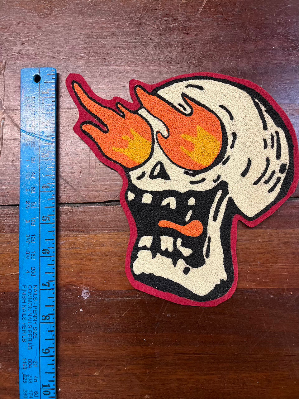 Flamin' Skull Chainstitched Patch
