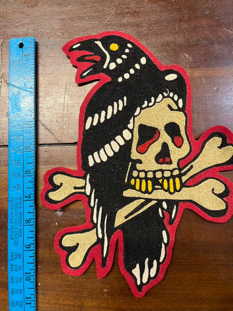 Traditional Tattoo Flash Raven and Skull chainstitched Patch
