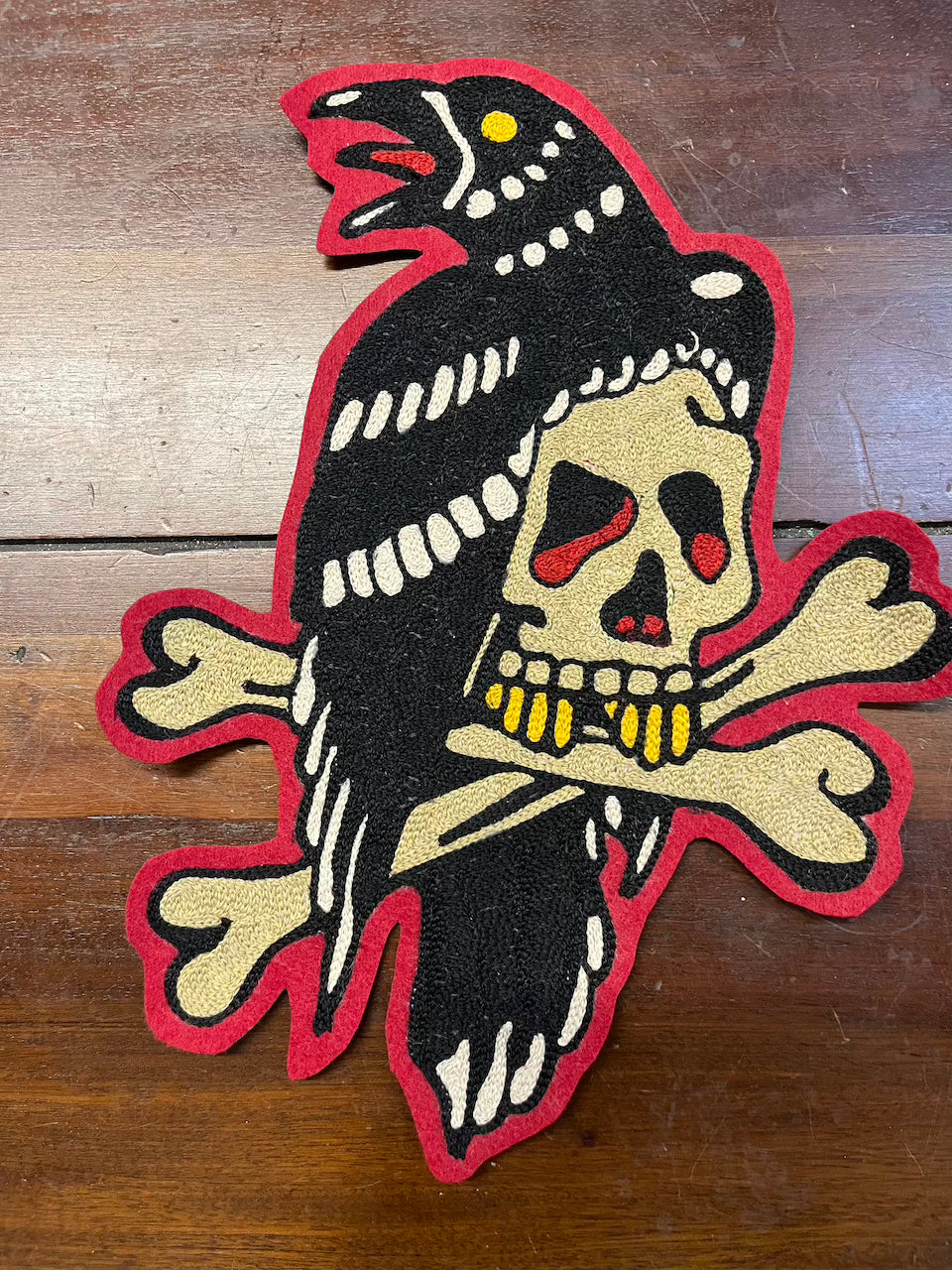 Traditional Tattoo Flash Raven and Skull chainstitched Patch