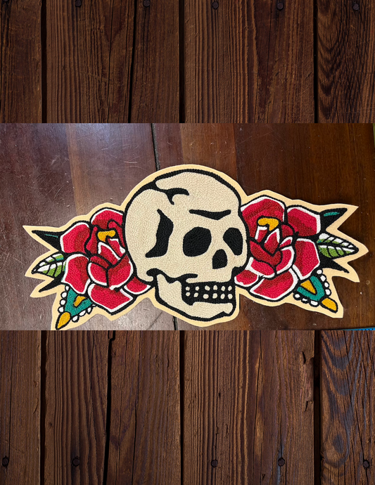 Skull and Roses Traditonal tattoo flash chainstitched patch