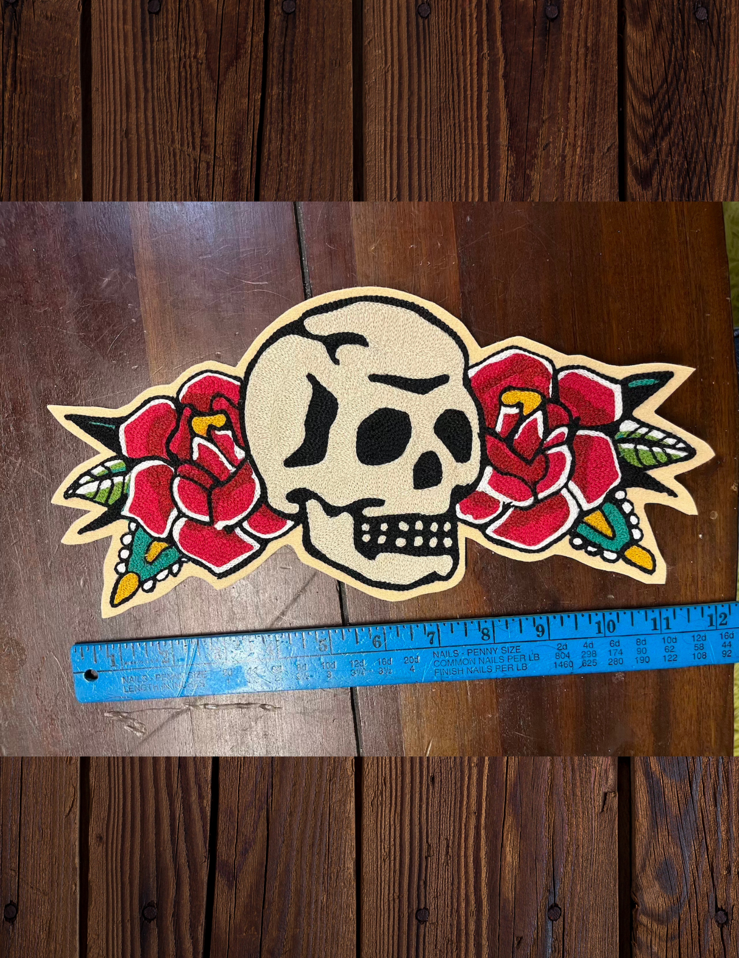 Skull and Roses Traditonal tattoo flash chainstitched patch