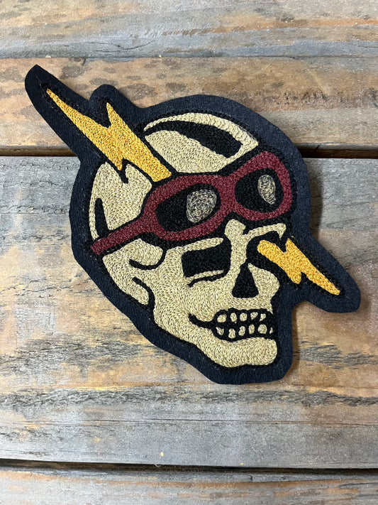 "It's all fun and games until someone's eye gets poked out" chainstitched patch