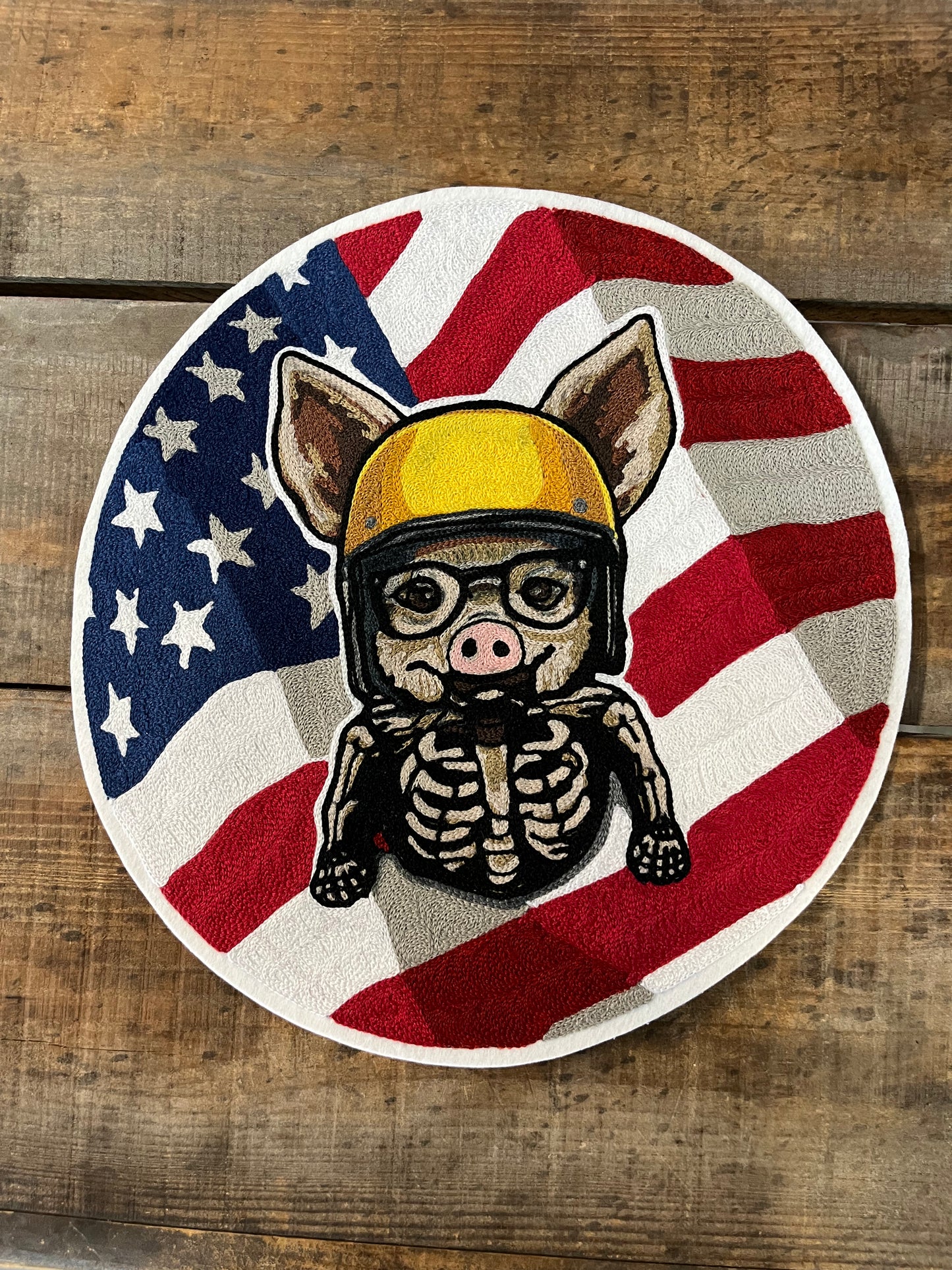 Custom chainstitched patch for Ride the Harley into the Sunset