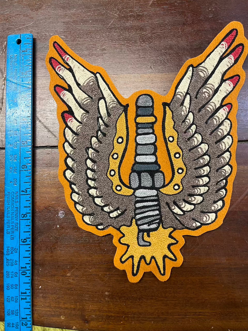 "Winged Sparkplug" Tattoo Flash Chainstitched Patch