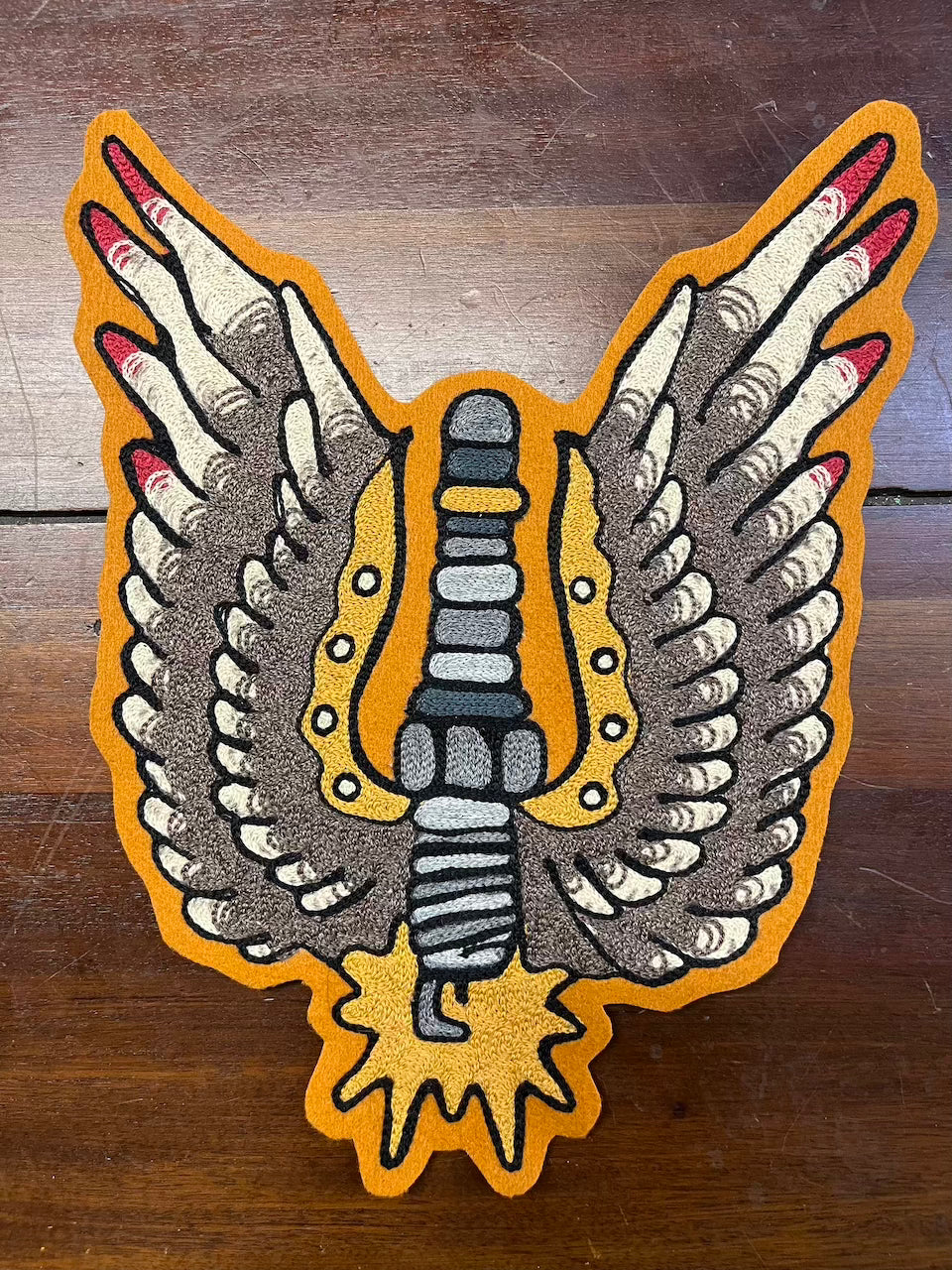 "Winged Sparkplug" Tattoo Flash Chainstitched Patch