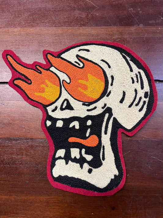 Flamin' Skull Chainstitched Patch