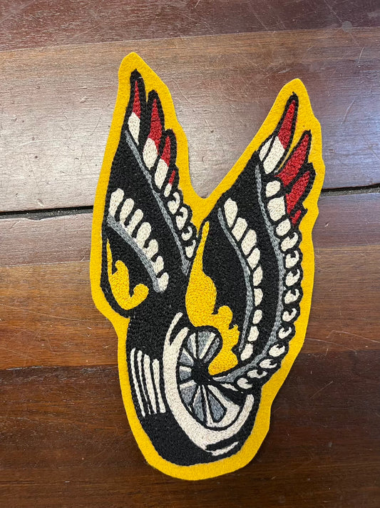 Traditional Winged Wheel Chainstriched Patch